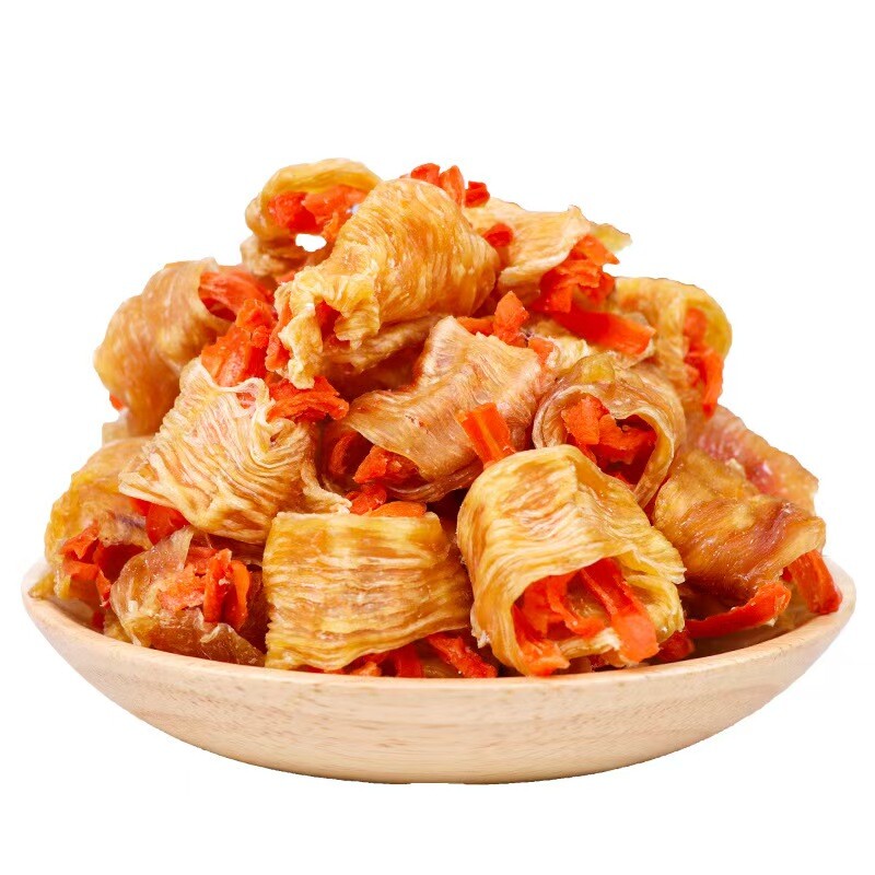 Chicken and duck wrapped with carrot sticks