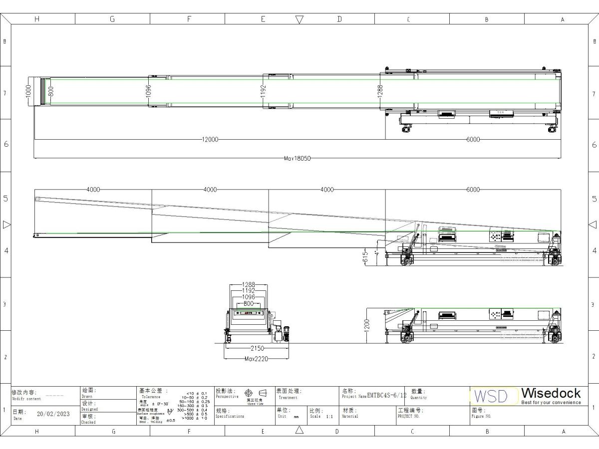 Wisedock telescopic conveyor EMTBC4S-6-12 drawing.
