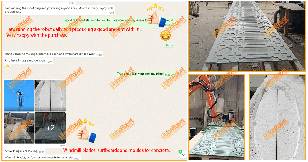 Milling robot client feedback-applied to windmill blades, surfboards and moulds for concrete