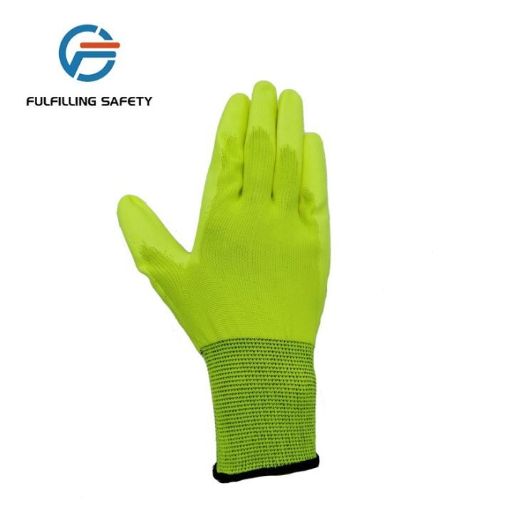 Fluorescent Yellow PU Coated Gloves