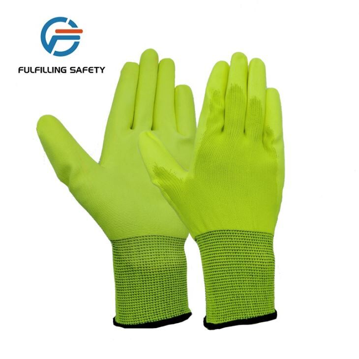 Fluorescent Yellow PU Coated Gloves