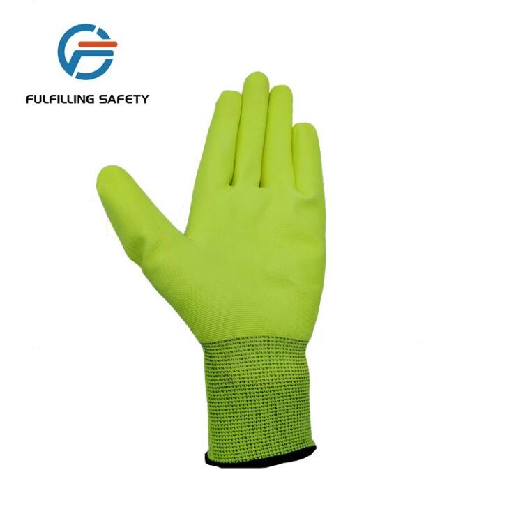 Fluorescent Yellow PU Coated Gloves