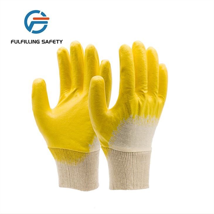 Yellow Half Sleeves Nitrile Coated Gloves