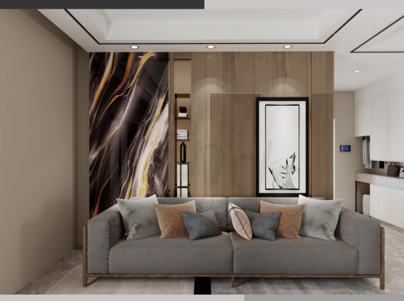 Dark Black-Gold Flow Marble (8098)