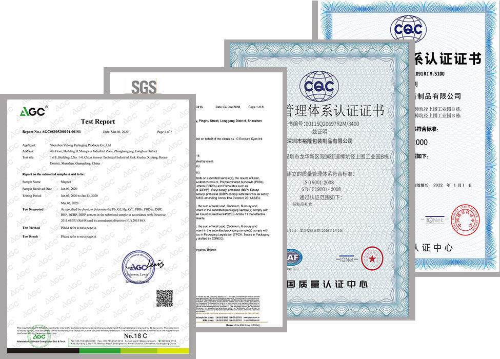 The CERTIFICATE of AGC, ISO, FSC, SGS