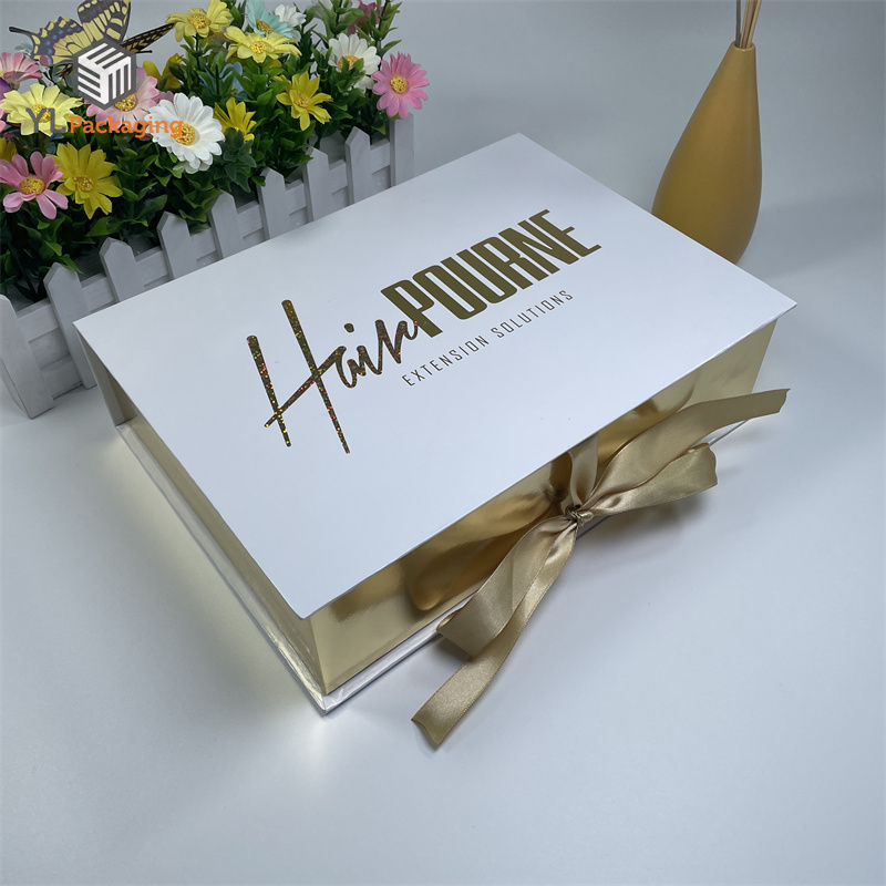 custom luxury full gold hair extension boxes weave packaging