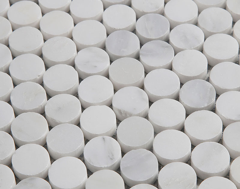 Penny round statuary white marble mosaic tile collection wholesale 