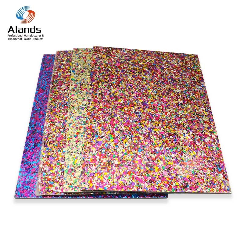 Hoja acrílica de colores brillantes con purpurina.