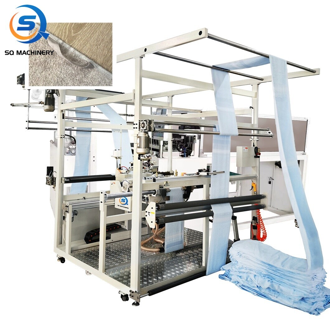 TERRY TOWEL LENGTH HEMMING MACHINE WITH FOLDED LABEL ATTACHMENT