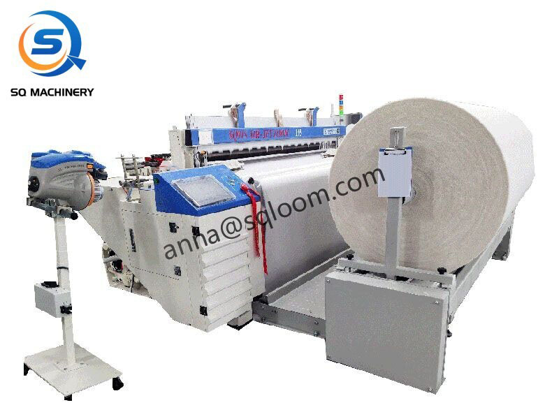 air jet textile weaving loom with batching motion