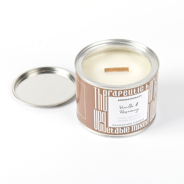 Wholesale White Wooden Wick Essential Scented Soy Wax Tin Candle