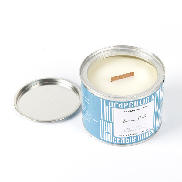 Wholesale White Wooden Wick Essential Scented Soy Wax Tin Candle