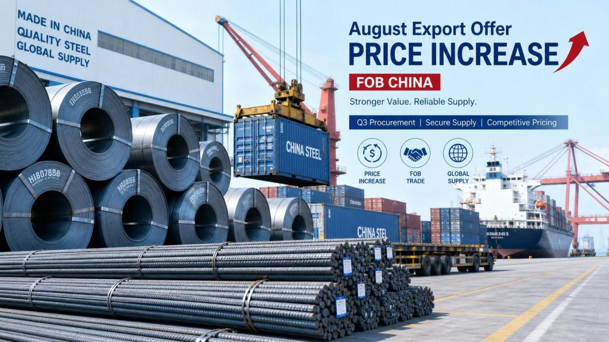 China Steel Mills Lift August Export Prices by RMB 50|Ton China Steel Mills Lift August Export Prices by RMB 50/Ton