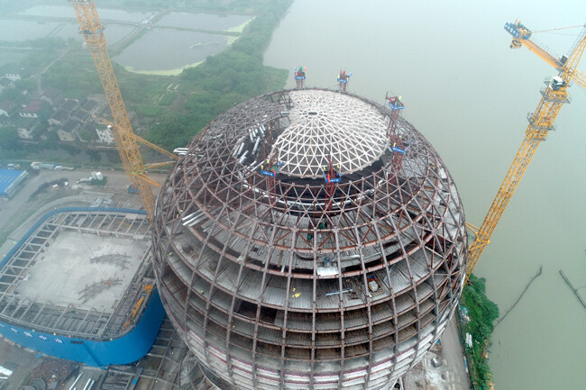 The world's largest spherical building is about to be born.