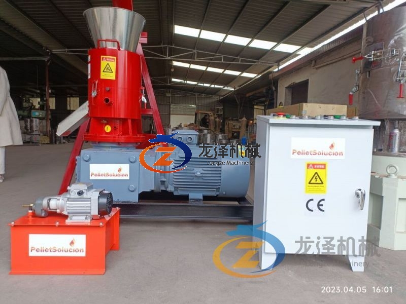 30kw SKJ350 Flat Die Pellet Machine with customized color red sent to Spanish