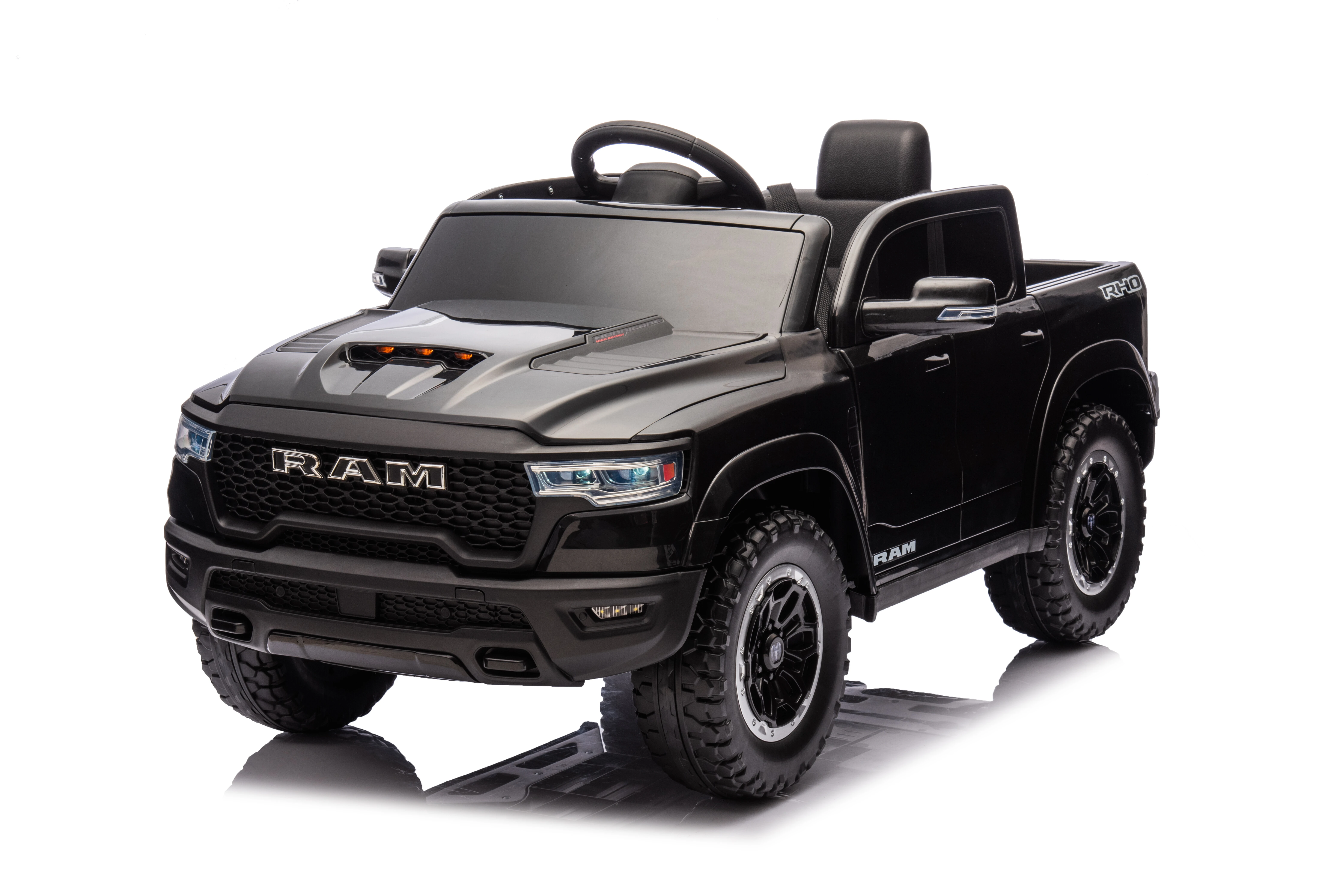 24V 4X4 Ride on Car Truck,Licensed Dodge RAM Battery Powered Electric Vehicle, w/Parent Remote, EVA wheels, LED Lights, Openable Doors, MP3 Player, Smooth Start, 3 Speeds - Black