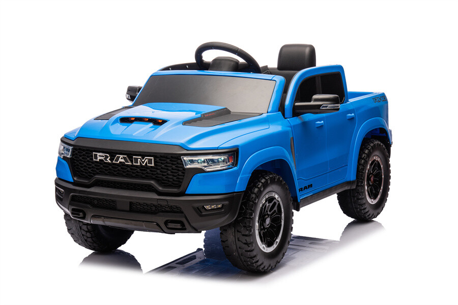 24V 4X4 RAM Ride on Truck Car Kids Electric Vehicles with Remote Control Spring Suspension, LED Lights, Bluetooth,4 Shock Absorbers, Soft Start,EVA wheels,leather seat