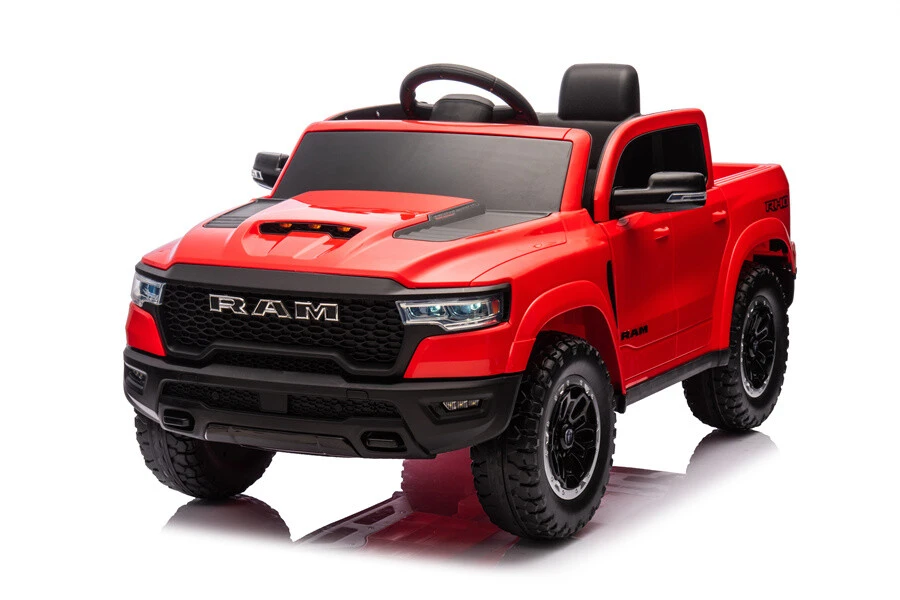 24V 4X4 Ride on Car Truck,Licensed Dodge RAM Battery Powered Electric Vehicle, w/Parent Remote, EVA wheels, LED Lights, Openable Doors, MP3 Player, Smooth Start, 3 Speeds - Black