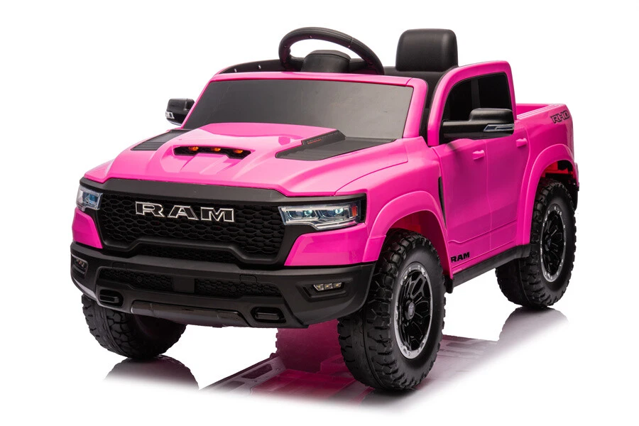24V 4X4 Ride on Car Truck,Licensed Dodge RAM Battery Powered Electric Vehicle, w/Parent Remote, EVA wheels, LED Lights, Openable Doors, MP3 Player, Smooth Start, 3 Speeds - Black