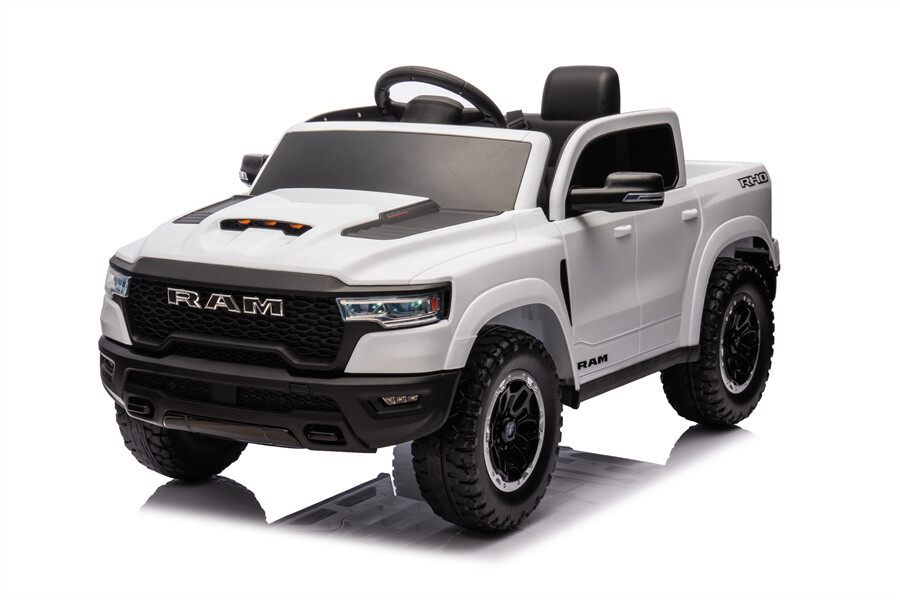 Licensed RAM Super Truck for Kids, 12V Ride on Car w/Parent Remote Control, Low Battery Voice Prompt, LED Headlight, Music Player & Horn, Soft Start, Kids Electric Vehicle, White