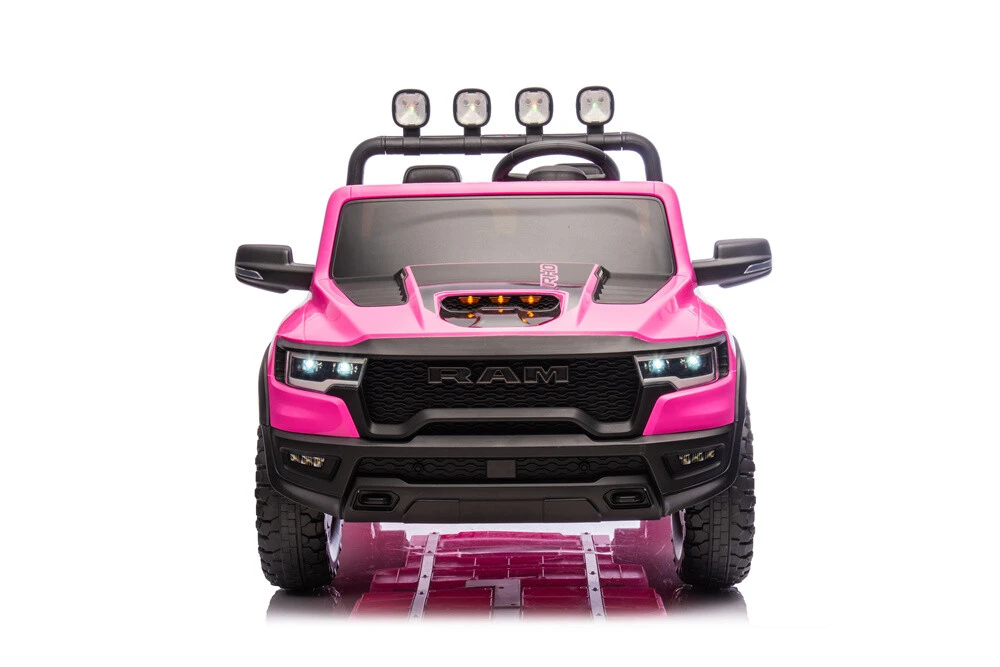 RAM 24V Kids Ride on Car With Two Seats, Electric Off-Road Truck With 4X4 motors, Spotlights and Frame, 3-points Safety Belt, Power Vehicles Wheels for Boys Girls