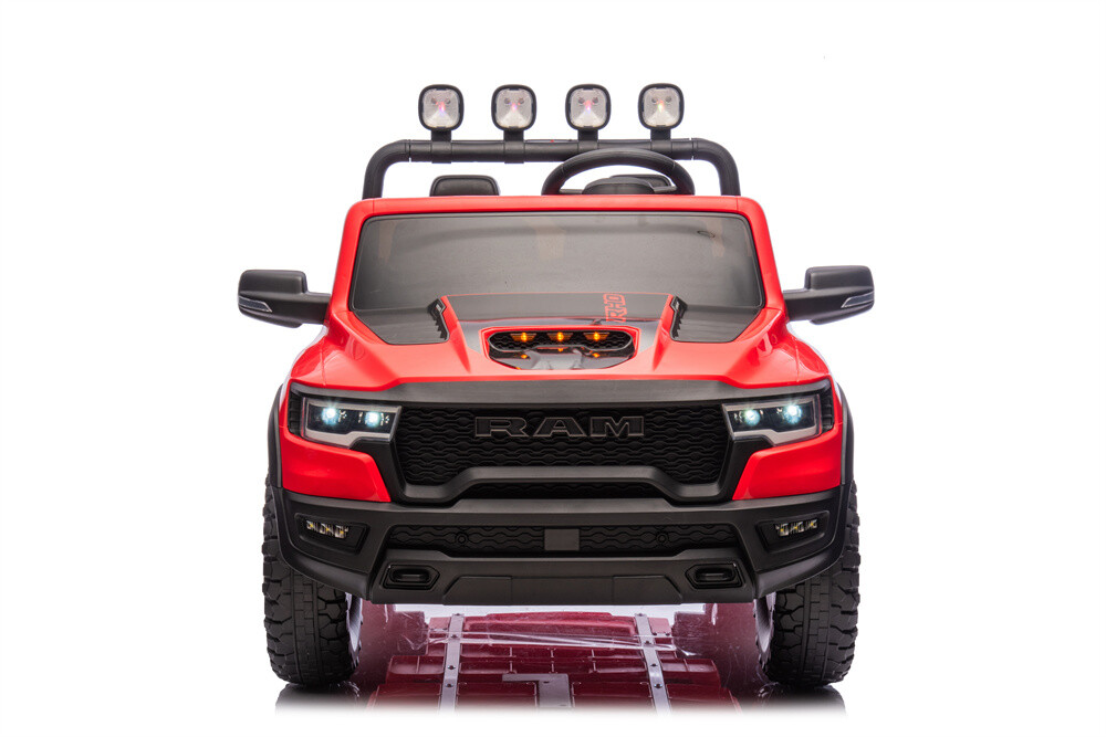 24V 10A RAM Kids Ride on Toy for Big Kids, 4WD 2 Seater Ride On Electric Vehilces with 4 Motors, Remote Control, 3-points Safety Belts,  Bluetooth, Pickup truck tailgate, Power Vehicles Wheels for Boys and Girls
