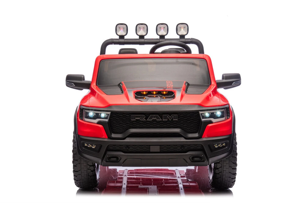 24V 10A RAM Kids Ride on Toy for Big Kids, 4WD 2 Seater Ride On Electric Vehilces with 4 Motors, Remote Control, 3-points Safety Belts, Bluetooth, Pickup truck tailgate, Power Vehicles Wheels for Boys and Girls