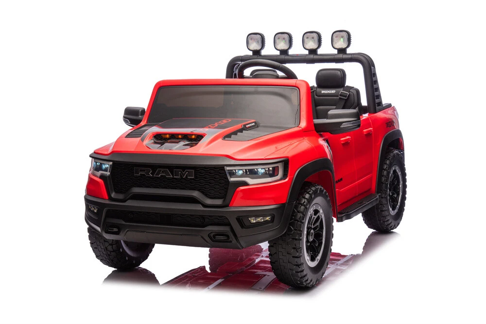 24V 10A RAM Kids Ride on Toy for Big Kids, 4WD 2 Seater Ride On Electric Vehilces with 4 Motors, Remote Control, 3-points Safety Belts, Bluetooth, Pickup truck tailgate, Power Vehicles Wheels for Boys and Girls 2