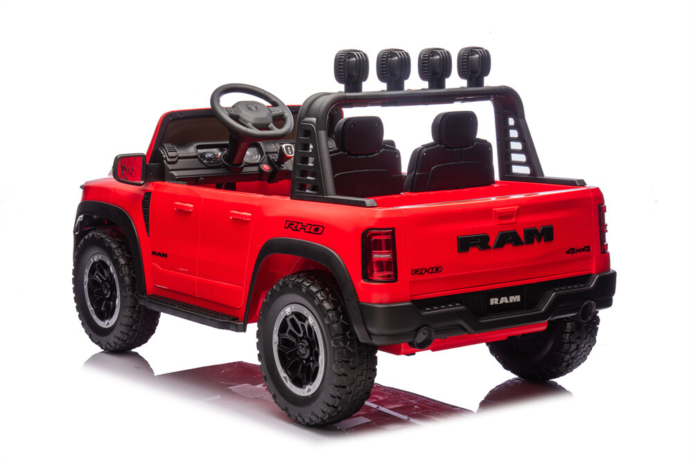 24V 10A RAM Kids Ride on Toy for Big Kids, 4WD 2 Seater Ride On Electric Vehilces with 4 Motors, Remote Control, 3-points Safety Belts,  Bluetooth, Pickup truck tailgate, Power Vehicles Wheels for Boys and Girls