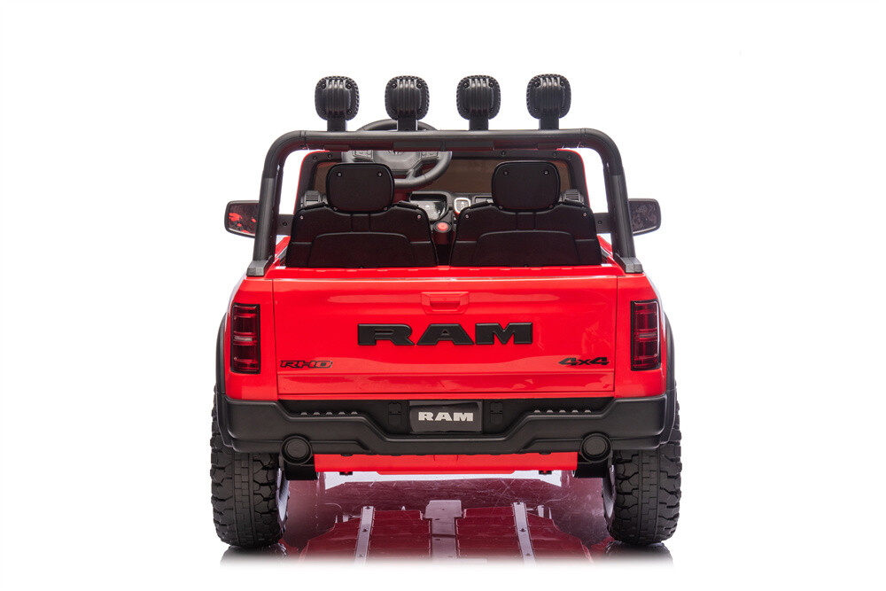 24V 10A RAM Kids Ride on Toy for Big Kids, 4WD 2 Seater Ride On Electric Vehilces with 4 Motors, Remote Control, 3-points Safety Belts,  Bluetooth, Pickup truck tailgate, Power Vehicles Wheels for Boys and Girls