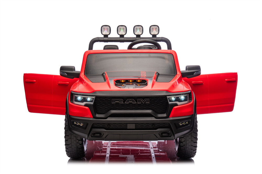 24V 10A RAM Kids Ride on Toy for Big Kids, 4WD 2 Seater Ride On Electric Vehilces with 4 Motors, Remote Control, 3-points Safety Belts,  Bluetooth, Pickup truck tailgate, Power Vehicles Wheels for Boys and Girls