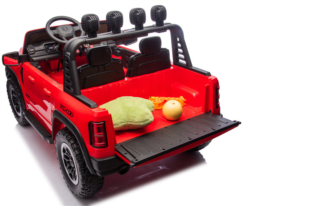 24V 10A RAM Kids Ride on Toy for Big Kids, 4WD 2 Seater Ride On Electric Vehilces with 4 Motors, Remote Control, 3-points Safety Belts,  Bluetooth, Pickup truck tailgate, Power Vehicles Wheels for Boys and Girls