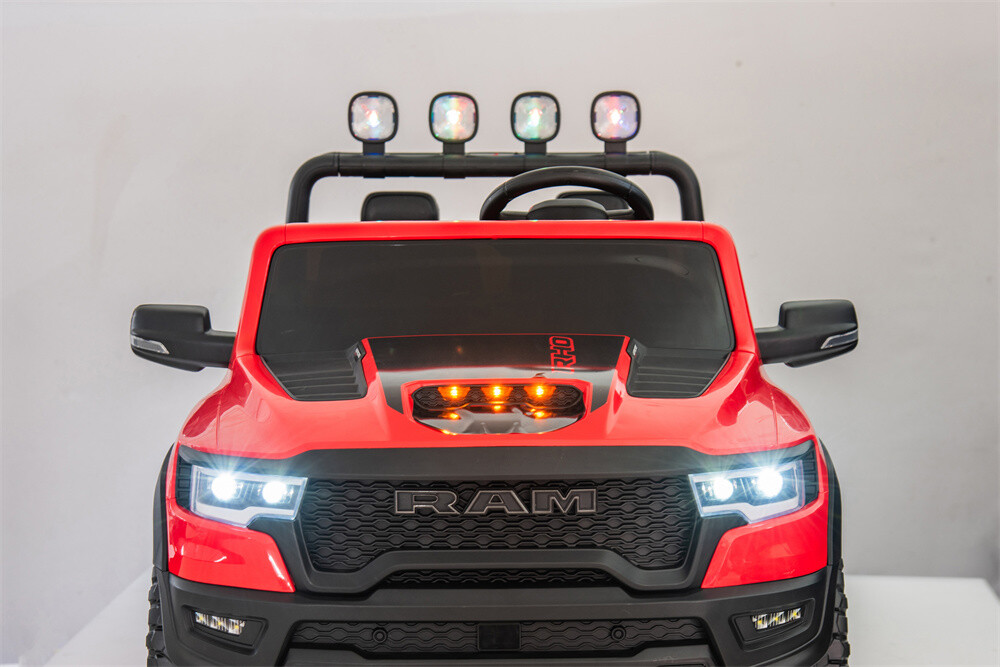 24V 10A RAM Kids Ride on Toy for Big Kids, 4WD 2 Seater Ride On Electric Vehilces with 4 Motors, Remote Control, 3-points Safety Belts,  Bluetooth, Pickup truck tailgate, Power Vehicles Wheels for Boys and Girls