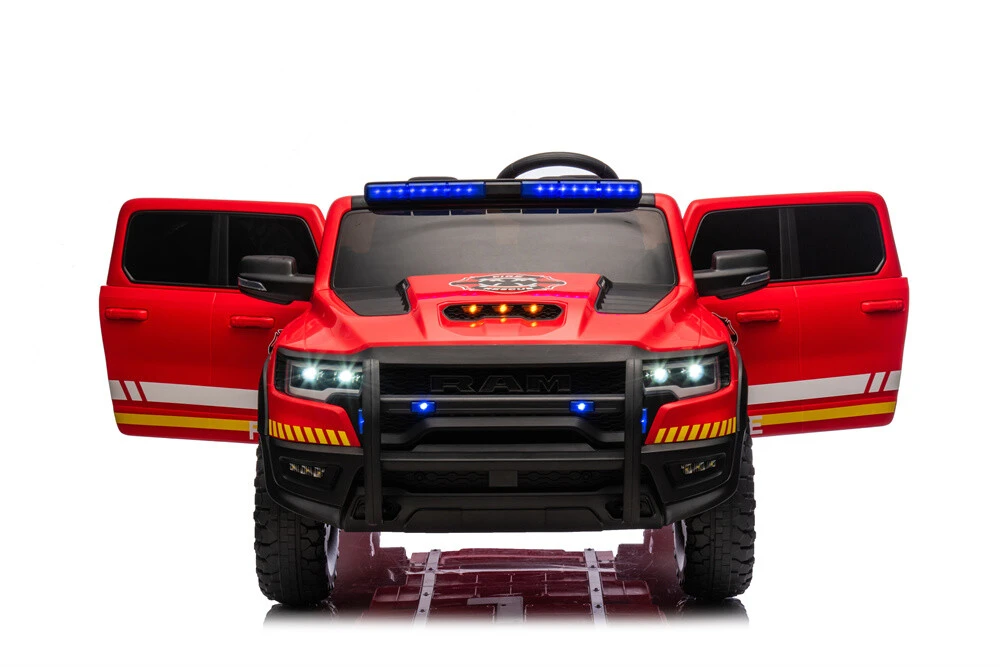 24V Fire Truck Ride on Toys Licensed RAM Fire Engine 4X4 Giant Firetrucks Firefighter Fireman Ride On Car with Remote Control, Siren-Call,Walkie-Talkies, Bluetooth,Openable Trunk for Toddlers 5