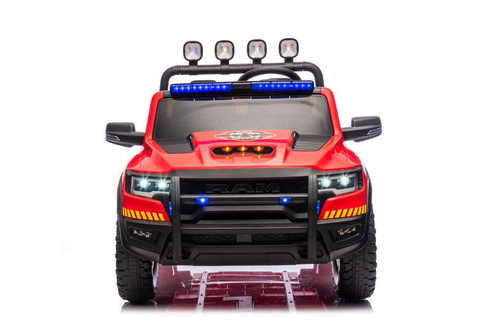 4X4 RAM Licensed Large Ride on Fire Truck Toys for Boys Girls with Two seat, Openable Truck, Realistic Sirens & light, Spotlights and Frame,Microphone,Bluetooth,Big Firetruck Engine for Toddlers 3+, Christmas Birthday Gift