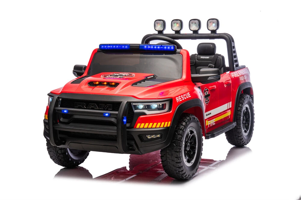 4X4 RAM Licensed Large Ride on Fire Truck Toys for Boys Girls with Two seat, Openable Truck, Realistic Sirens & light, Spotlights and Frame,Microphone,Bluetooth,Big Firetruck Engine for Toddlers 3+, Christmas Birthday Gift 2