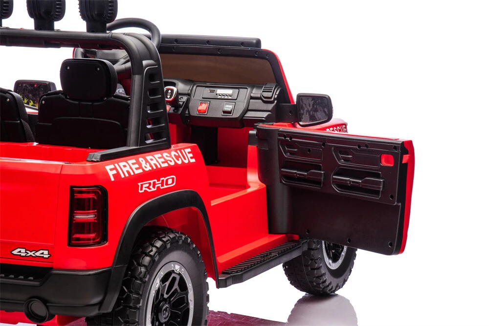4X4 RAM Licensed Large Ride on Fire Truck Toys for Boys Girls with Two seat, Openable Truck, Realistic Sirens & light, Spotlights and Frame,Microphone,Bluetooth,Big Firetruck Engine for Toddlers 3+, Christmas Birthday Gift 4