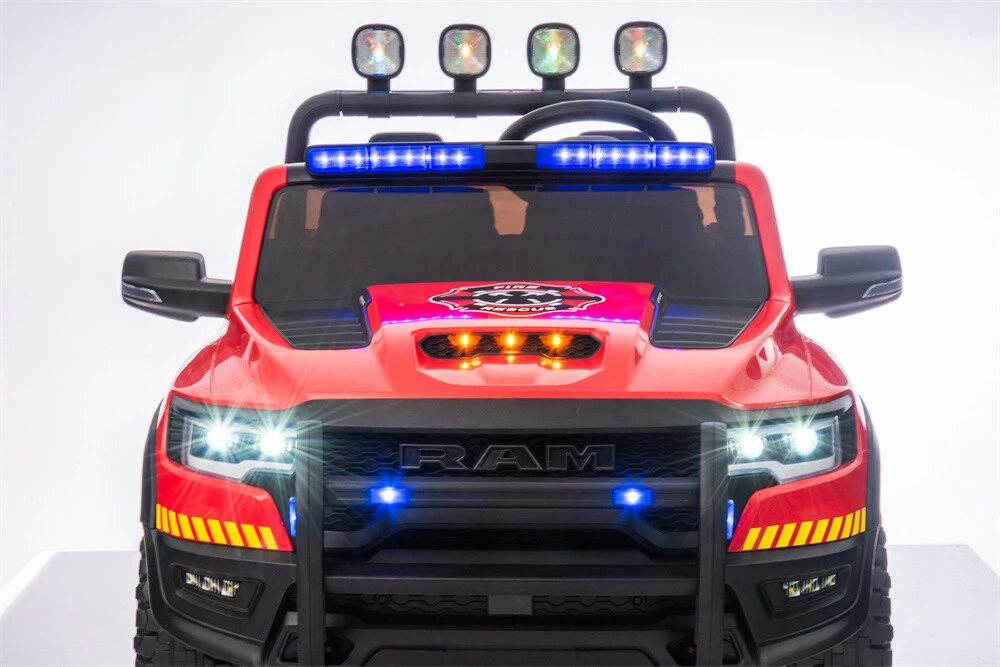 4X4 RAM Licensed Large Ride on Fire Truck Toys for Boys Girls with Two seat, Openable Truck, Realistic Sirens & light, Spotlights and Frame,Microphone,Bluetooth,Big Firetruck Engine for Toddlers 3+, Christmas Birthday Gift 5