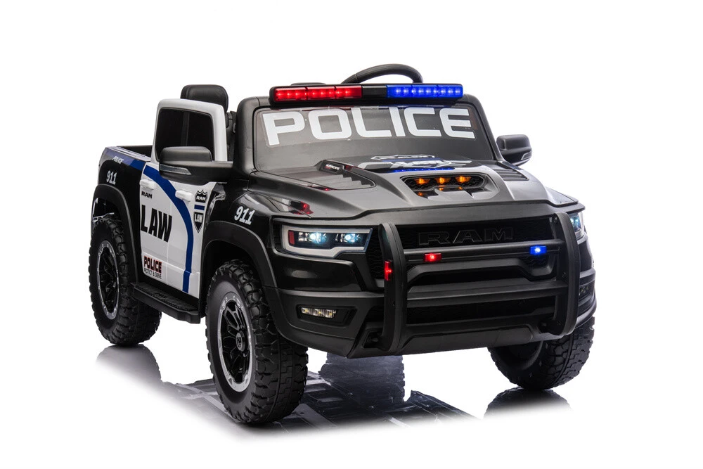 RAM Licensed Police Car 4X4 Ride on Electric Car for Kids, 24V Battery Powered Ride-on Toys Cop Cars with Remote Control, Siren with Flashing Lights, Music, Spring Suspension, Bumper Guard, Openable Trunk 3