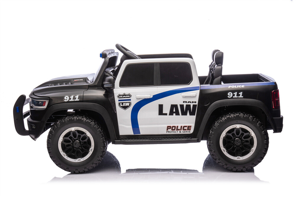 RAM Licensed Police Car 4X4 Ride on Electric Car for Kids,24V Battery Powered Ride-on Toys Cop Cars with Remote Control, Siren with Flashing Lights, Music, Spring Suspension,Bumper Guard,Openable Trunk