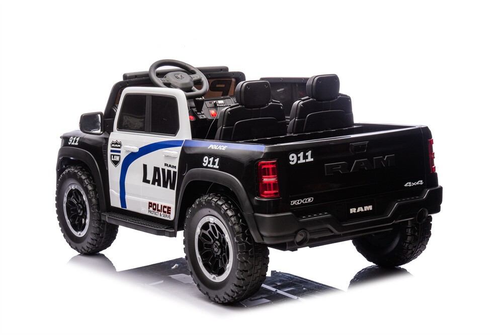 RAM Licensed Police Car 4X4 Ride on Electric Car for Kids,24V Battery Powered Ride-on Toys Cop Cars with Remote Control, Siren with Flashing Lights, Music, Spring Suspension,Bumper Guard,Openable Trunk
