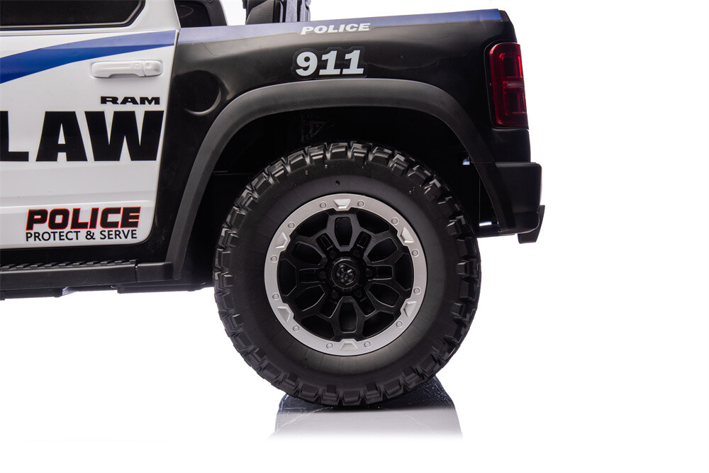 RAM Licensed Police Car 4X4 Ride on Electric Car for Kids,24V Battery Powered Ride-on Toys Cop Cars with Remote Control, Siren with Flashing Lights, Music, Spring Suspension,Bumper Guard,Openable Trunk
