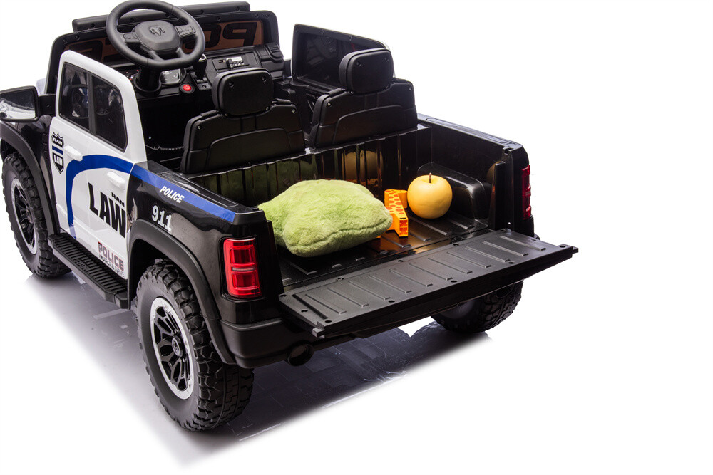 RAM Licensed Police Car 4X4 Ride on Electric Car for Kids,24V Battery Powered Ride-on Toys Cop Cars with Remote Control, Siren with Flashing Lights, Music, Spring Suspension,Bumper Guard,Openable Trunk