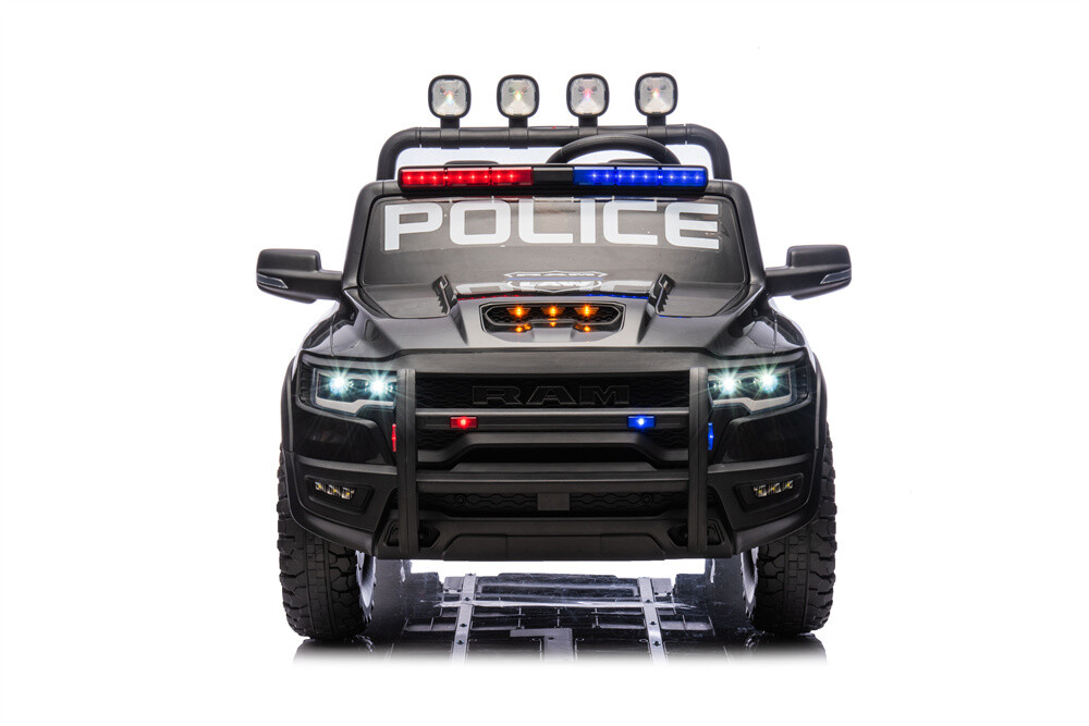RAM Police Cars for Kids Electric Car 24V Childrens Powered Ride Ons for Toddlers Cop Cars with Parental Remote Control, Siren, Flashing Lights, Music,Bumper Guard,Openable Trunk,Spotlights and Frame,