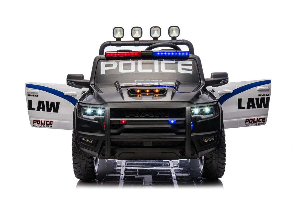 RAM Police Cars for Kids Electric Car 24V Childrens Powered Ride Ons for Toddlers Cop Cars with Parental Remote Control, Siren, Flashing Lights, Music, Bumper Guard, Openable Trunk, Spotlights and Frame 3