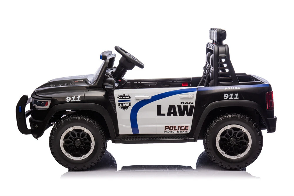 RAM Police Cars for Kids Electric Car 24V Childrens Powered Ride Ons for Toddlers Cop Cars with Parental Remote Control, Siren, Flashing Lights, Music, Bumper Guard, Openable Trunk, Spotlights and Frame 5