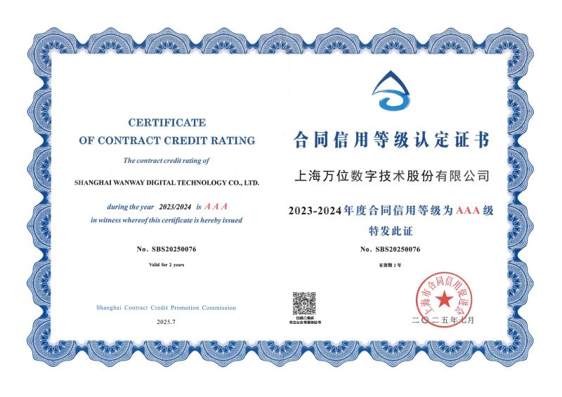 WanWayTech has been officially recognized as a Contract Credit AAA-Rated Enterprise