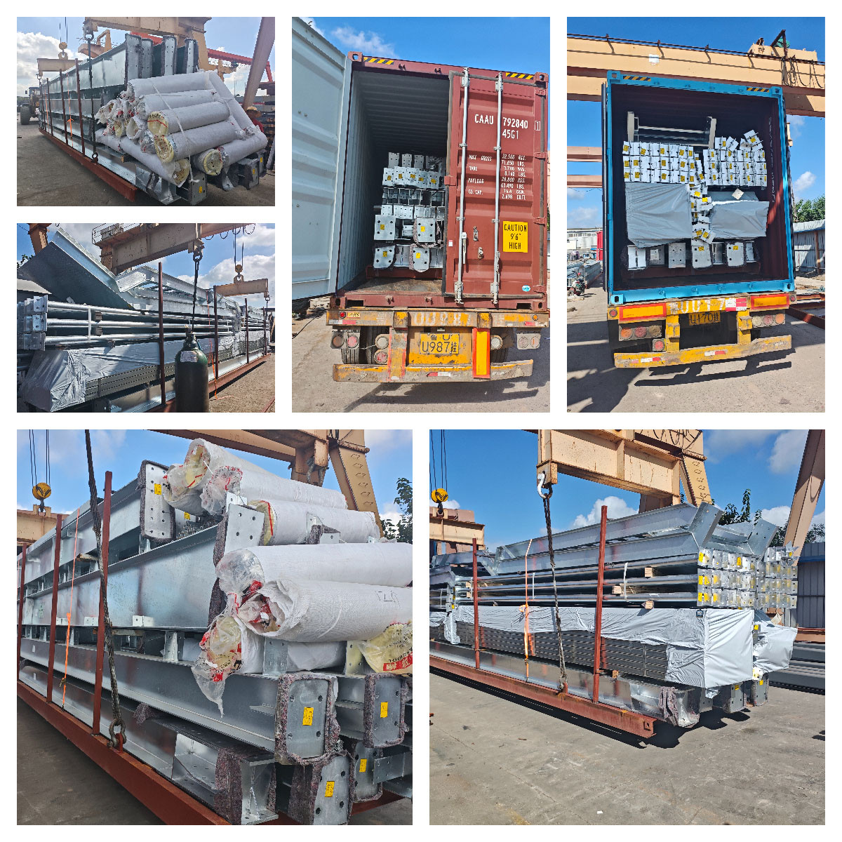 Today, a portion (6 pallets) of a steel structure warehouse project destined for a repeat customer in Mauritius was loaded into a container and shipped away. Two more shipments of the same project are scheduled for delivery later.