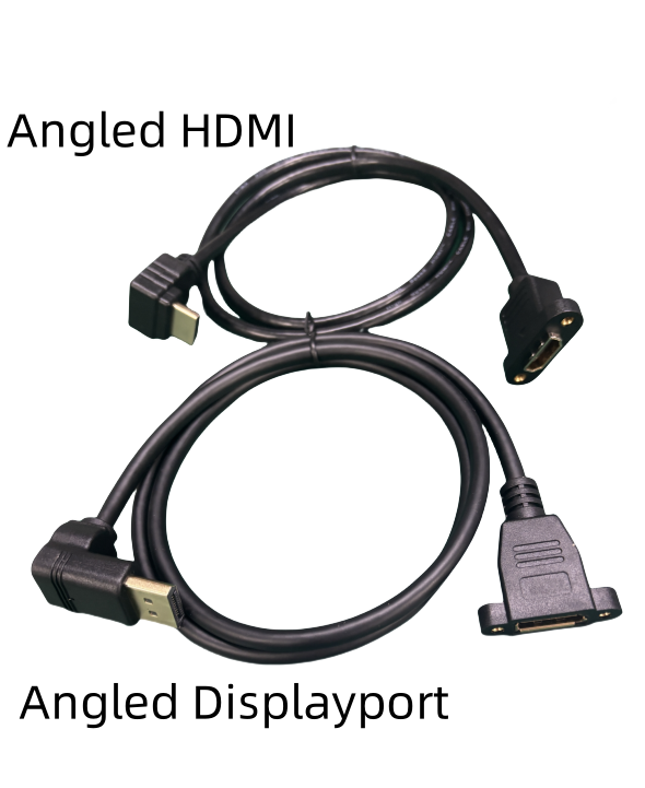 Customized Angled DisplayPort to HDMI Female Panel Mount .Locking DisplayPort Female to Angled HDMI Male Connector3.High-Quality DisplayPort Female to Angled