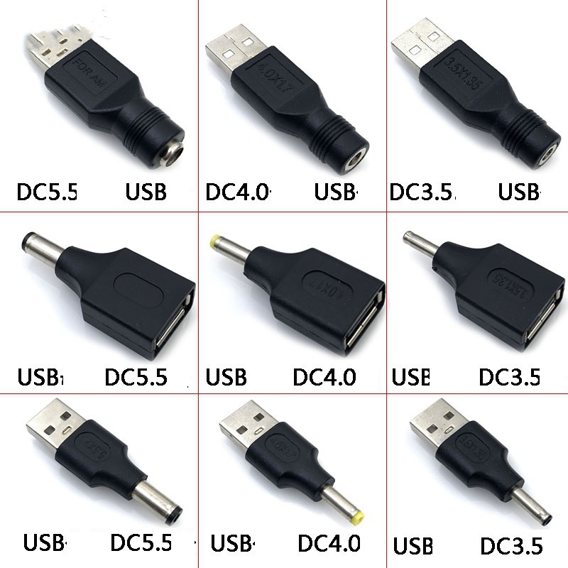 USB to DC Power Cables (4 Types: 5.52.5mm / 5.52.1mm / 4.01.7mm / 3.51.35mm